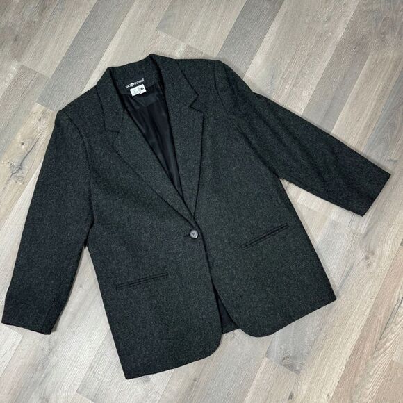 Sag Harbor Vintage Wool Blend Long Blazer Jacket Charcoal Grey 16 - Picture 13 of 14